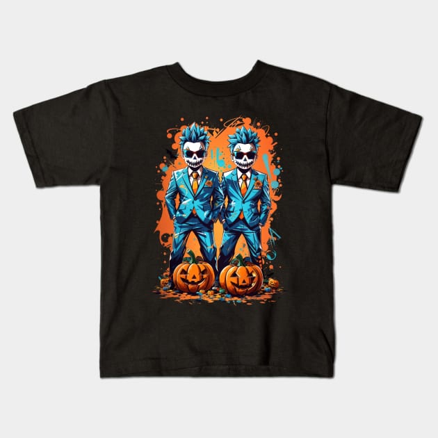 Ghoulish Grins & Halloween Pumpkin Twins Kids T-Shirt by TooplesArt